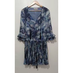 Elle Sasson womens size 34 uk size 2 usa 100% silk blue smocked elastic waist